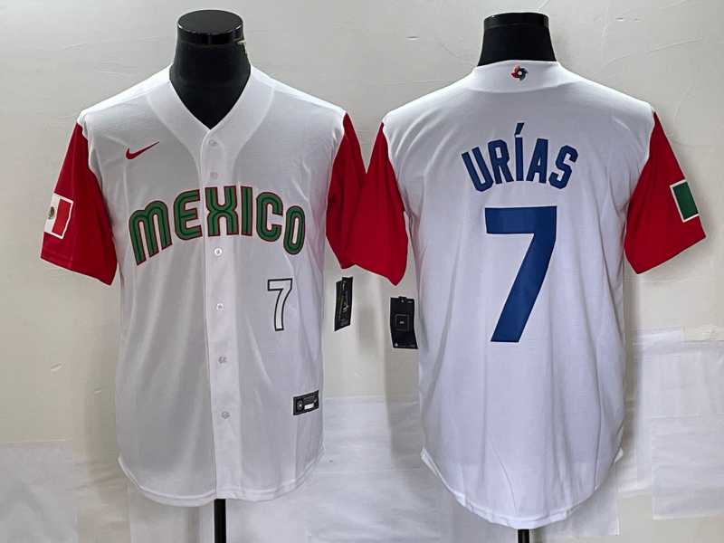 Mens Mexico Baseball #7 Julio Urias Number 2023 White Red World Classic Stitched Jersey4->2023 world baseball classic->MLB Jersey